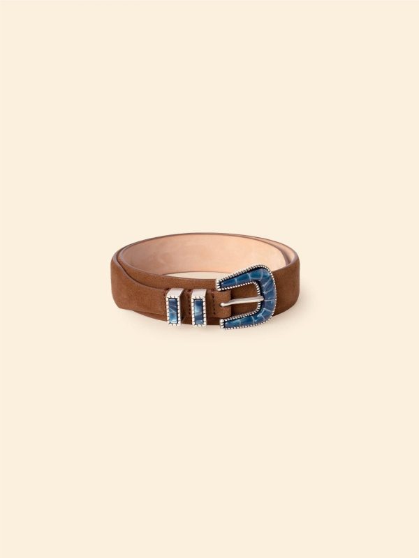Silver Ostrich Brown Suede Blue Ocean Belt