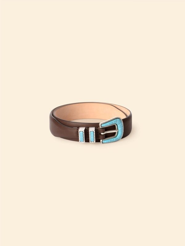 Silver Ostrich Brown Vintage Turquoise Belt