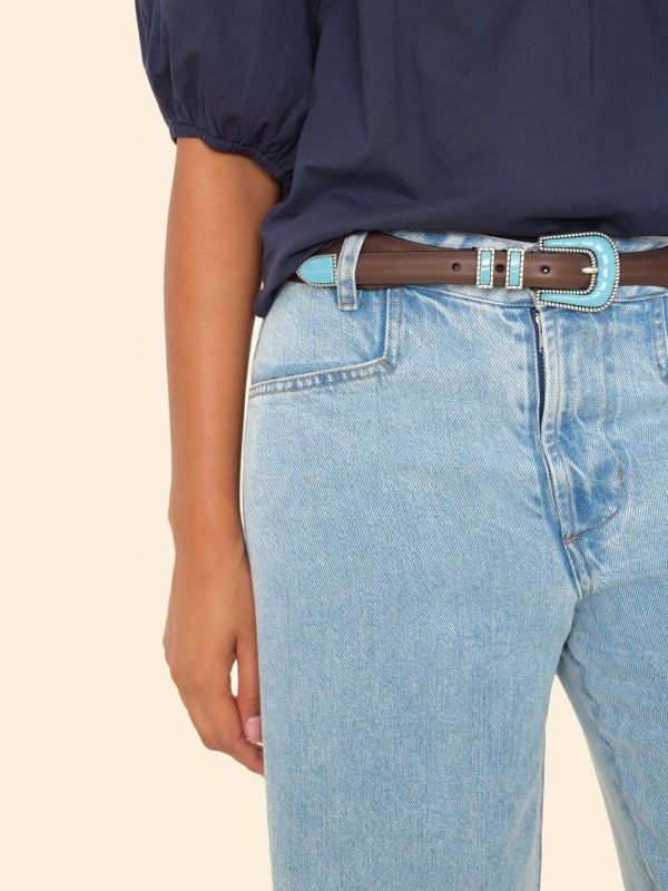 Silver Ostrich Brown Vintage Turquoise Belt - Image 2