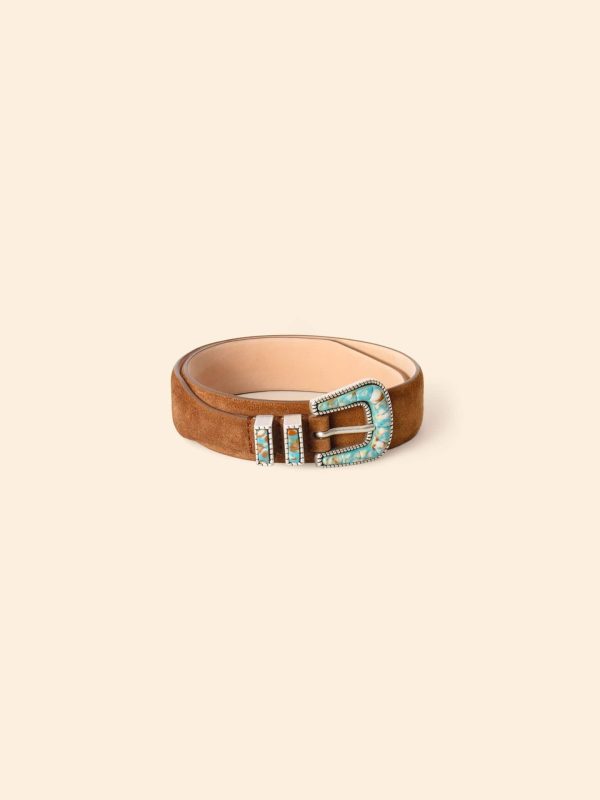 Silver Ostrich x Xirena Terra Suede Turquoise Oyster Shell Belt