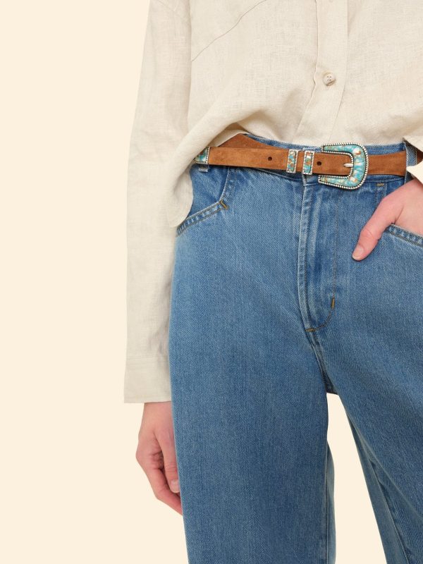 Silver Ostrich x Xirena Terra Suede Turquoise Oyster Shell Belt - Image 3