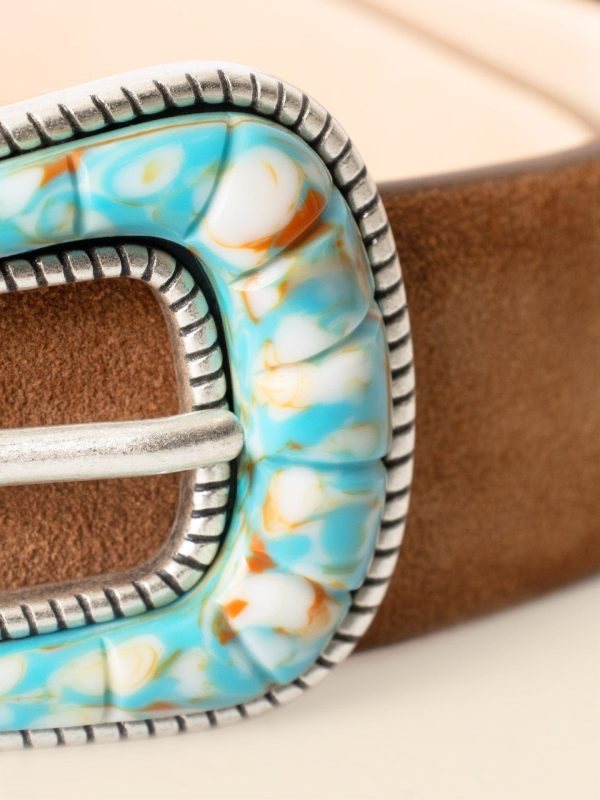 Silver Ostrich x Xirena Terra Suede Turquoise Oyster Shell Belt - Image 4